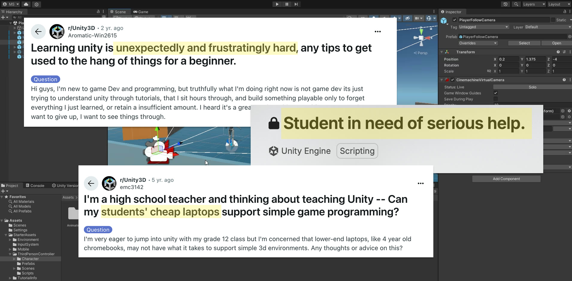Student and teacher pain points around learning Unity